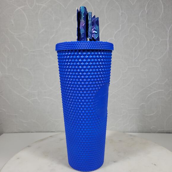 Starbucks China 2022 Klein Matte Blue Venti Studded Tumbler 9" Straw Bow Twist - Picture 12 of 16